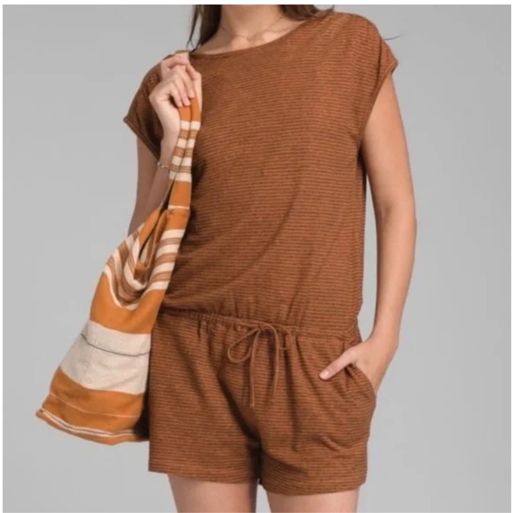prAna Retrieve Romper brown terracotta stripe size small S